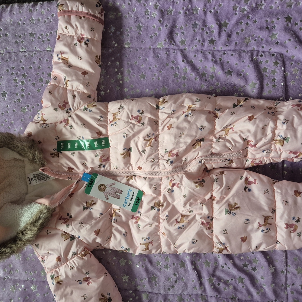 Pink Baby Snowsuit with Fur Trim